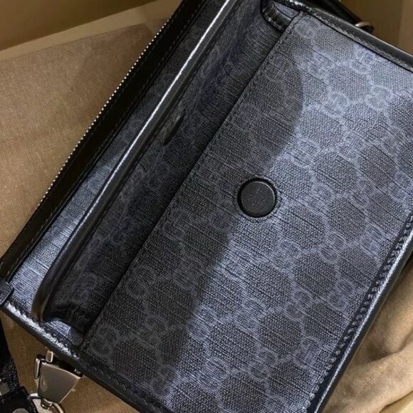 GUCCI GG leather and canvas messenger bag crossbody shoulder bag - Picture 5 of 6